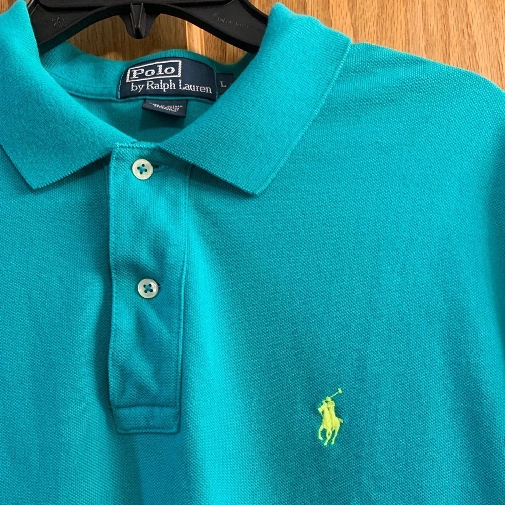 Men's Polo Ralph Lauren Top Classic Fit Short Sleeve Aqua Size L Large - Cotton